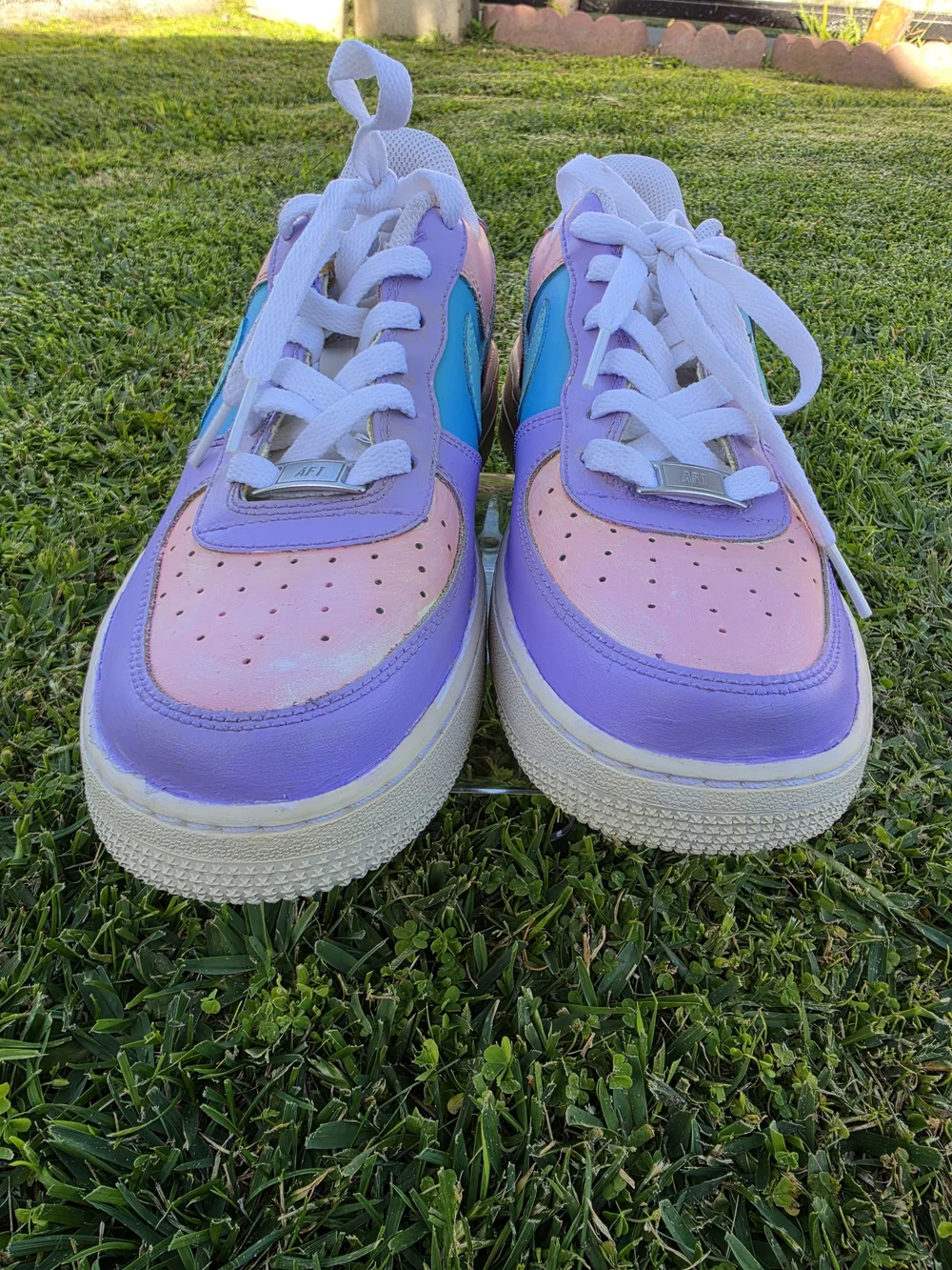 Nike Air Force 1 Custom Shoes Pastel Paradise Easter Green Blue Unisex Size 7Y - Picture 5 of 7